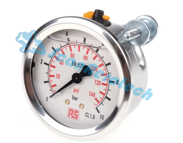 0-10 BAR Pressure gauge 1/4'' Rear connection with glycerine